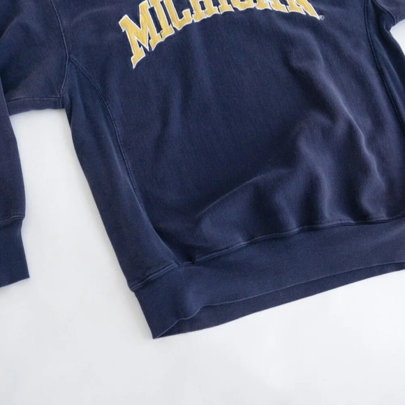 Vintage 90'S Steve And Barry's Navy Mi Wolverines University Crew Neck Sweater S - Picture 8 of 11